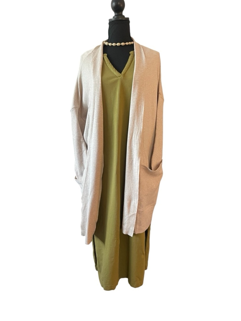 Pact Organic Cotton Airplane Wrap Cardigan M/L Beige Open Front Travel Layer